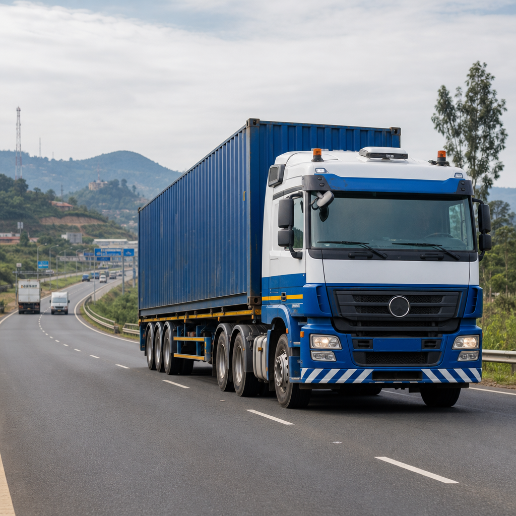 Heavy-duty cargo truck hauling sealed containers