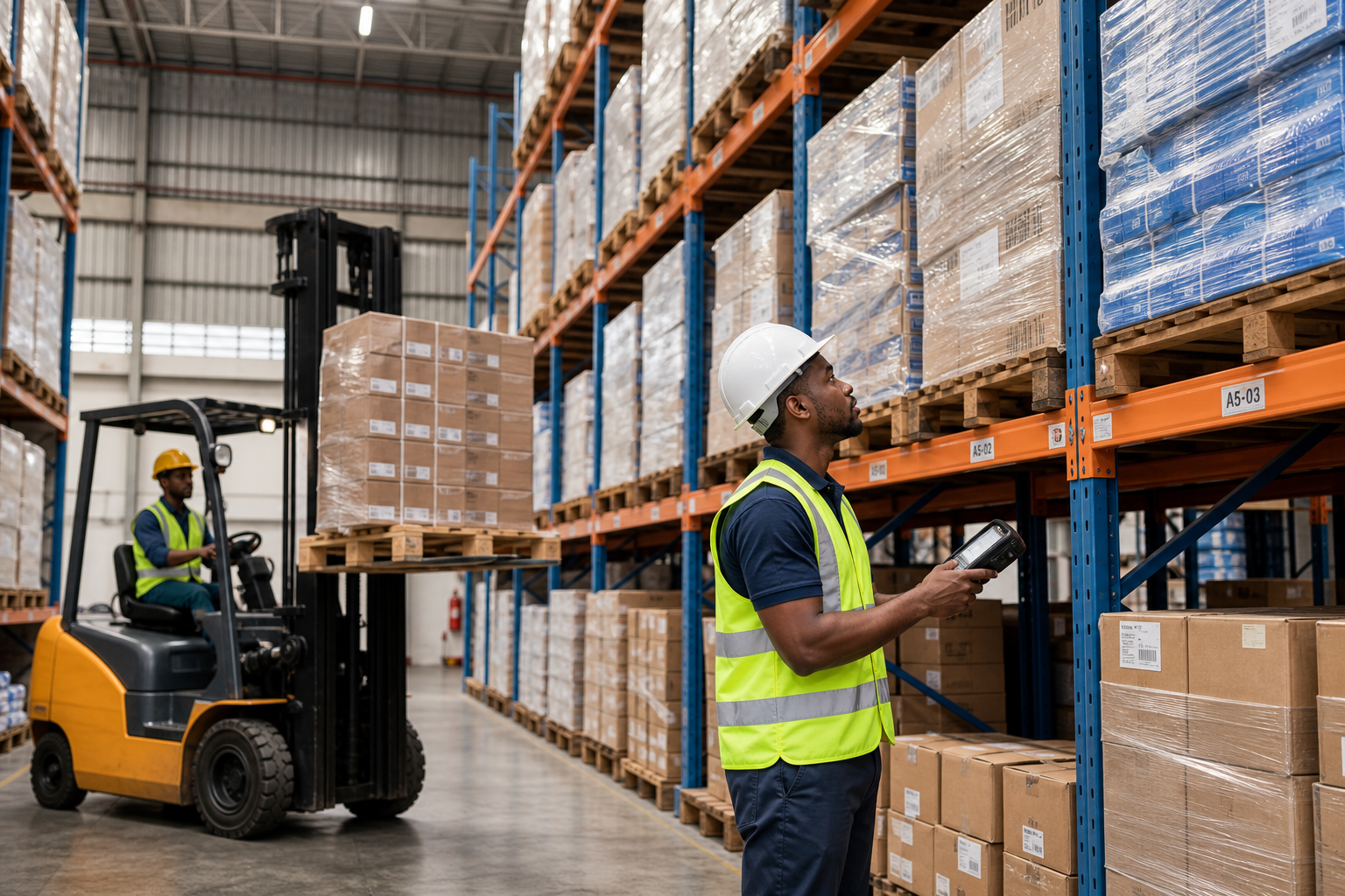 Modern warehouse interior with racking and pallets